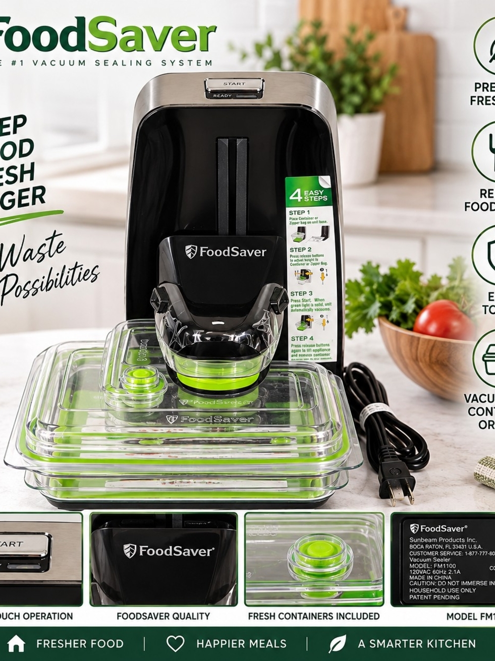 FoodSaver FM1100 Vacuum Sealer System with Fresh Containers & Accessories